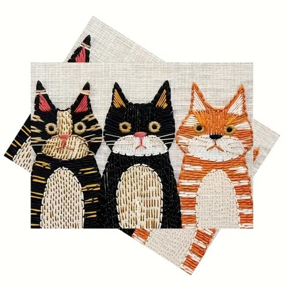 CATS Placemats (2) Woven Rustic‎ Farmhouse Kitty Dining Room Table Settings NEW - Picture 1 of 8